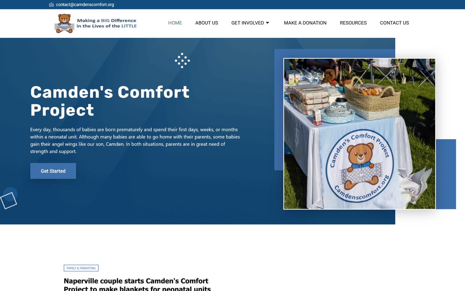 Camden's Comfort Project website designed and built by Developers Dom